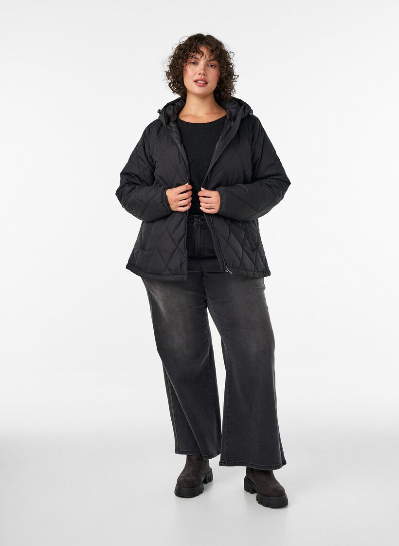 Leicht wattierte Jacke mit Rautensteppung, Schwarz, Model image number 1