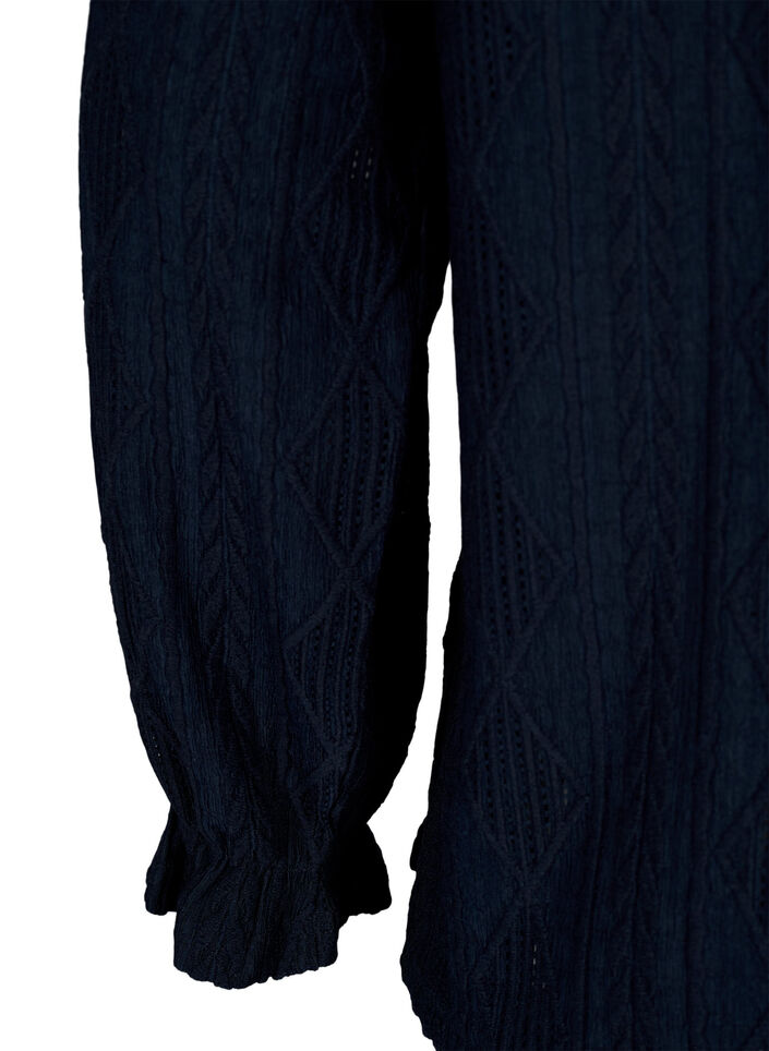 Bluse mit Rüschendetails und einem Ton in Ton gehaltenen Muster, Night Sky, Packshot image number 3