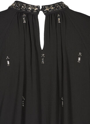 Langarm Kleid mit Perlen und Smock, Black, Packshot image number 3