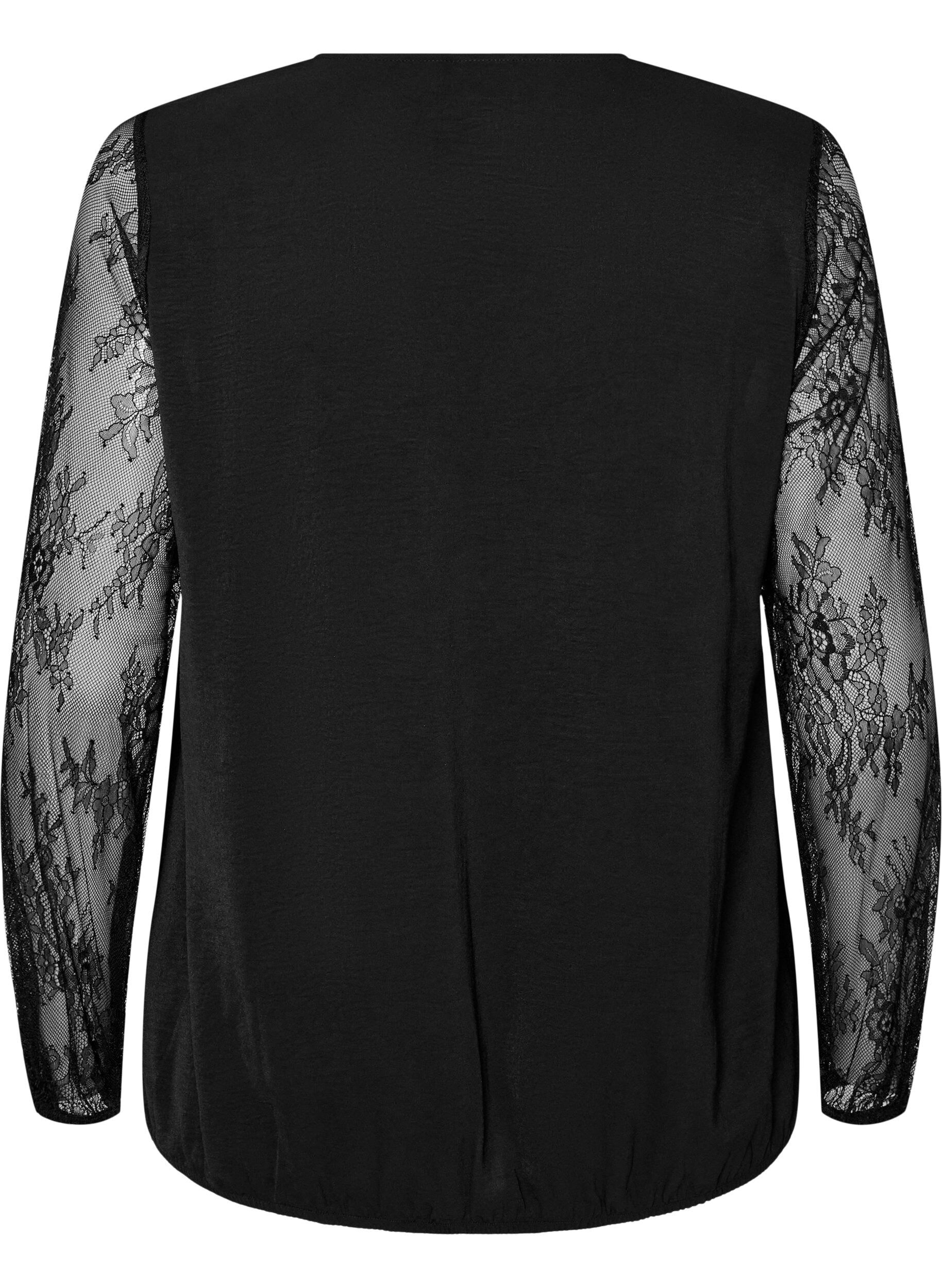 ZizziBluse mit &Auml;rmeln aus Spitze und Ballonform, Schwarz, Packshot image number 1