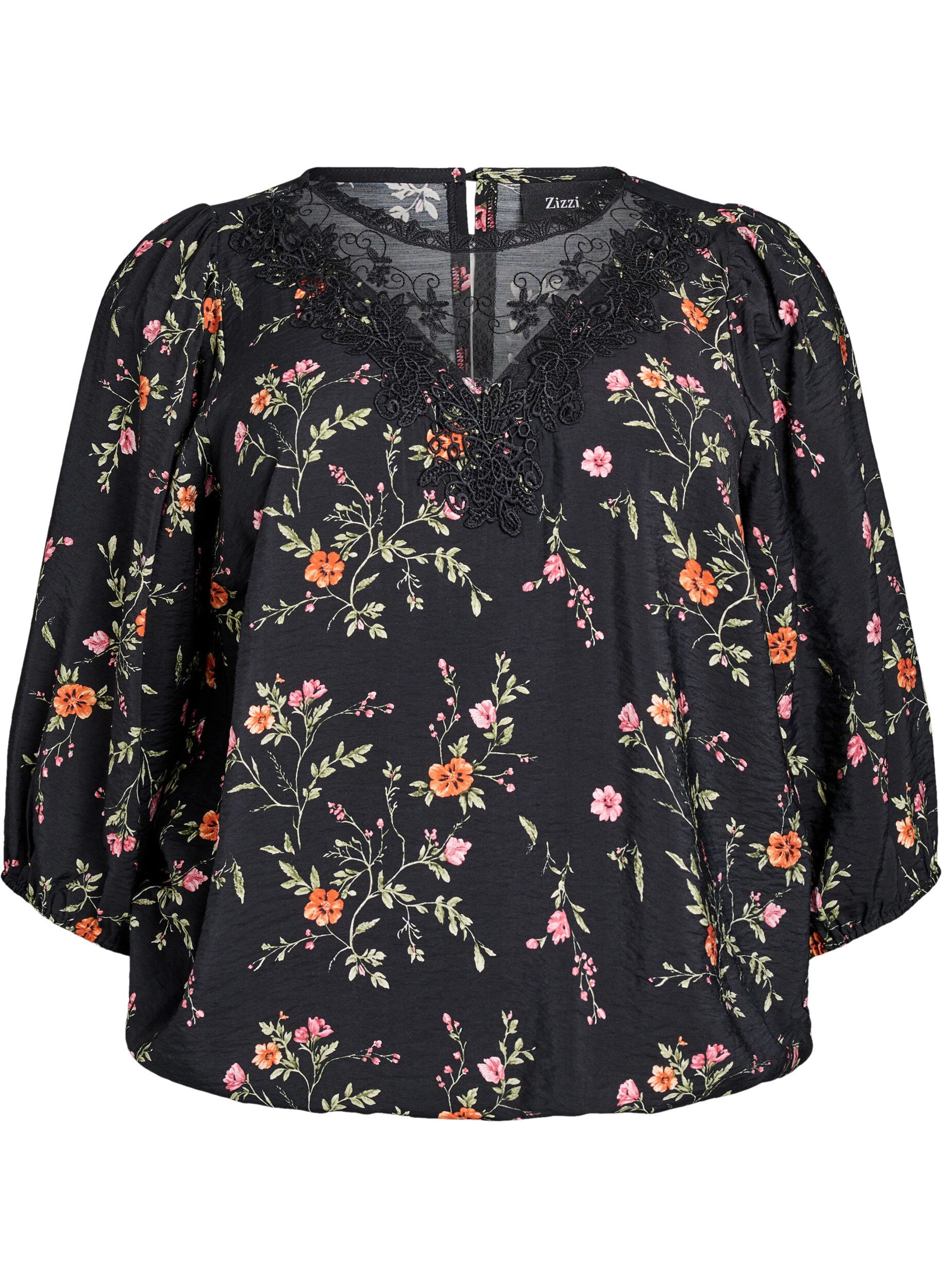 ZizziBluse aus Spitze mit 3/4-&Auml;rmeln, Schwarz, Packshot image number 0