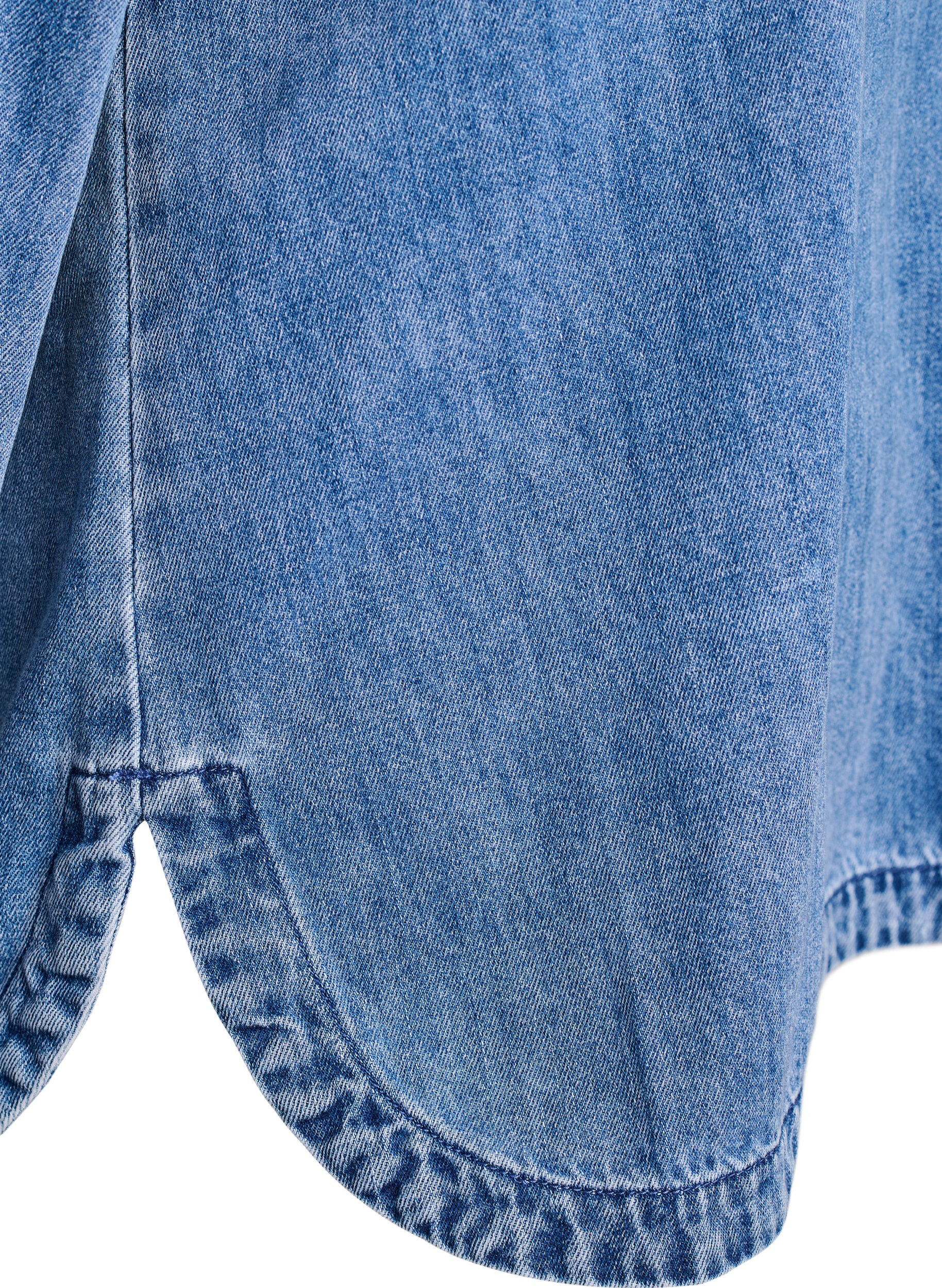 Zizzi Lockere Bluse aus Denim mit Kragen und V-Ausschnitt, Blau, Packshot image number 3
