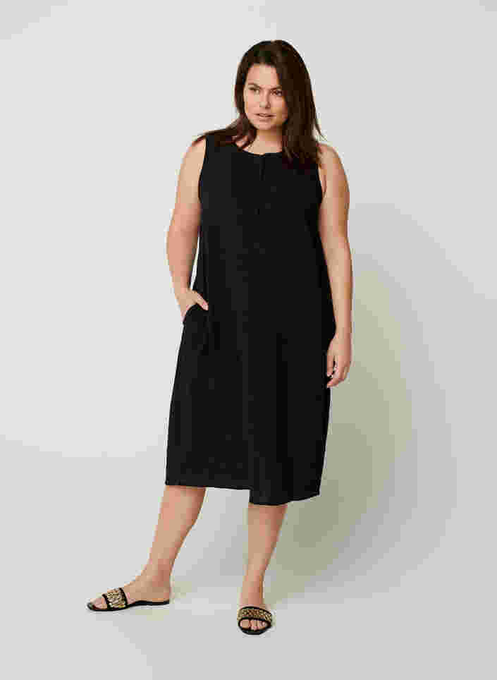 Ärmelloses Kleid aus Baumwolle, Black, Model image number 3