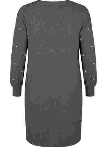 Langärmeliges Kleid mit Perlendetails, Dark Grey Melange, Packshot image number 1