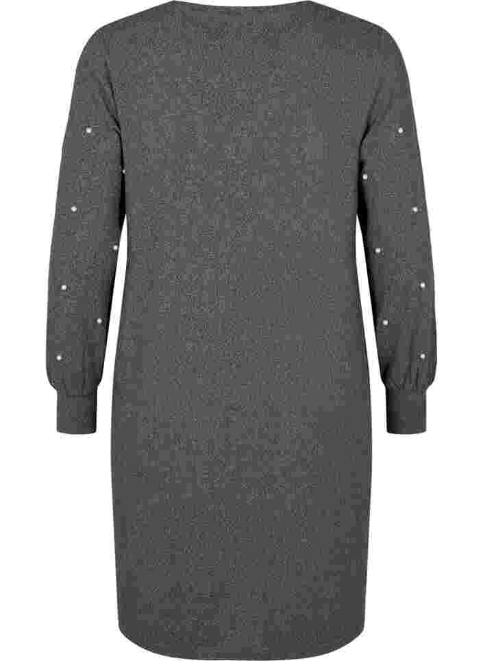 Langärmeliges Kleid mit Perlendetails, Dark Grey Melange, Packshot image number 1