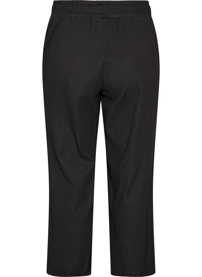Gerippte Pyjamahose mit geraden Beinen, Schwarz, Packshot image number 1