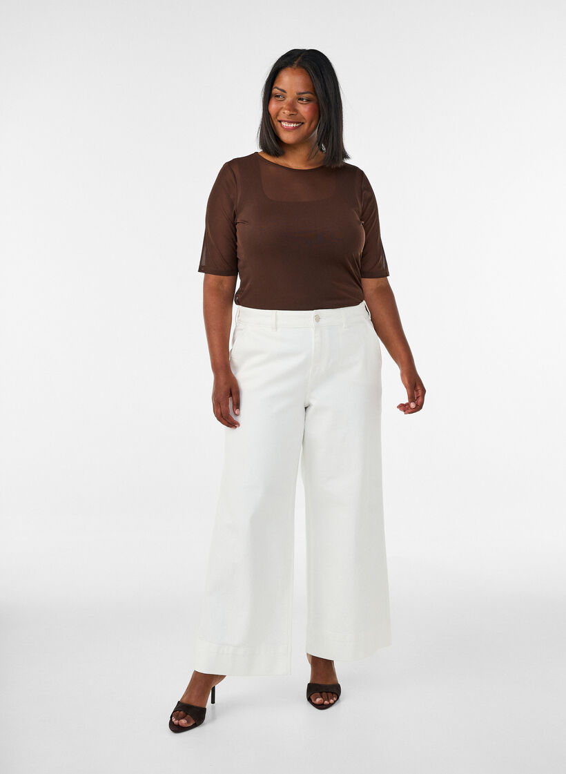 Top aus Mesh mit kurzen &Auml;rmeln und Rundhalsausschnitt, Braun, Model image number 1