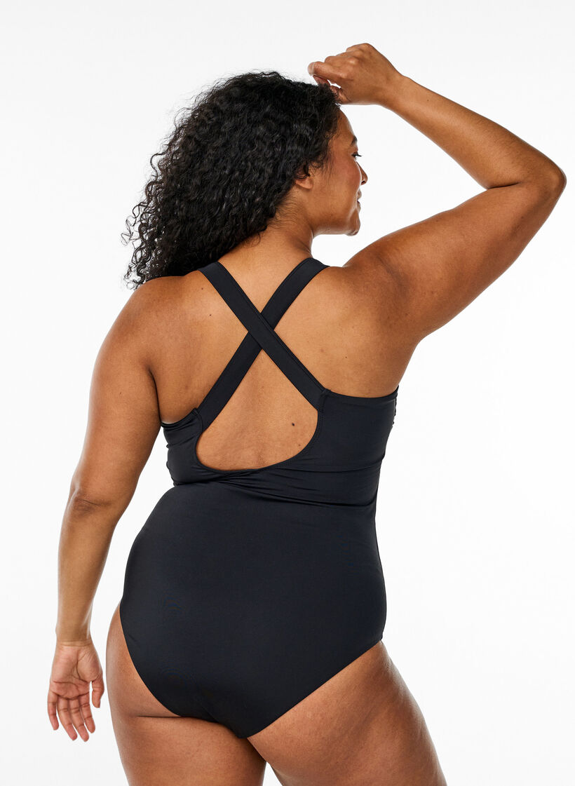 Badeanzug mit gekreuzten Trägern, Schwarz, Model image number 1