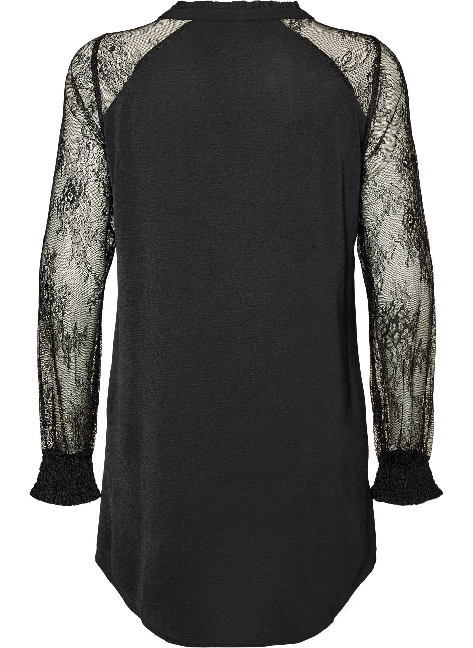 ZizziTunika mit transparenten &Auml;rmeln aus Spitze, Schwarz, Packshot image number 1