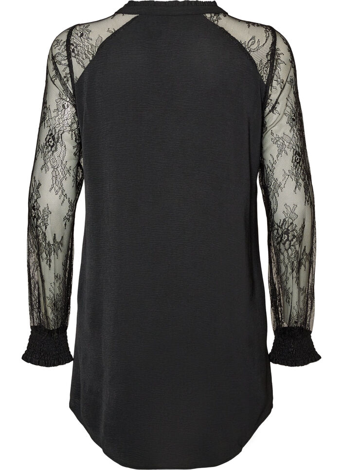 Tunika mit transparenten &Auml;rmeln aus Spitze, Schwarz, Packshot image number 1