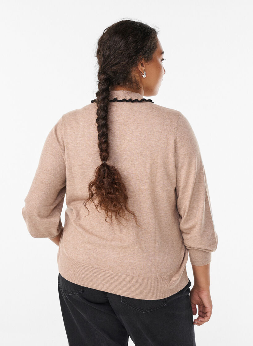 Strickbluse mit gerüschtem Polokragen, Beige, Model image number 2
