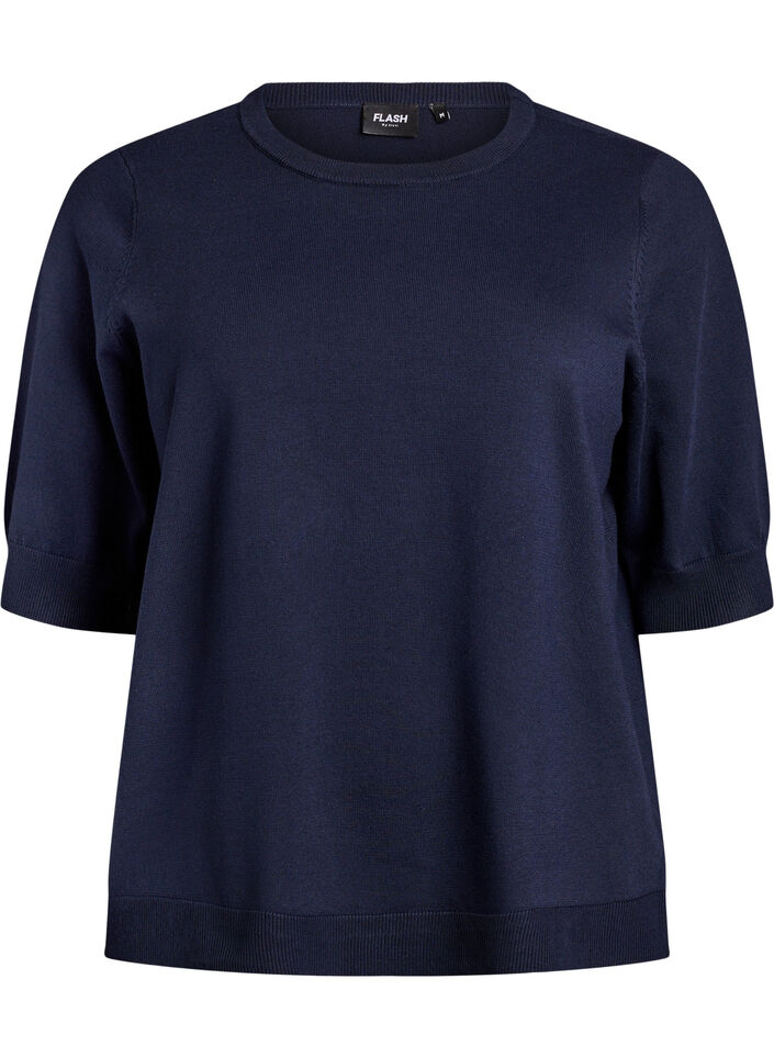 Fein gestrickte Bluse mit kurzen &Auml;rmeln, Blau, Packshot image number 0
