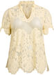 Bluse aus Spitze mit R&uuml;schenkragen und kurzen &Auml;rmeln, Gelb, Packshot image number 0