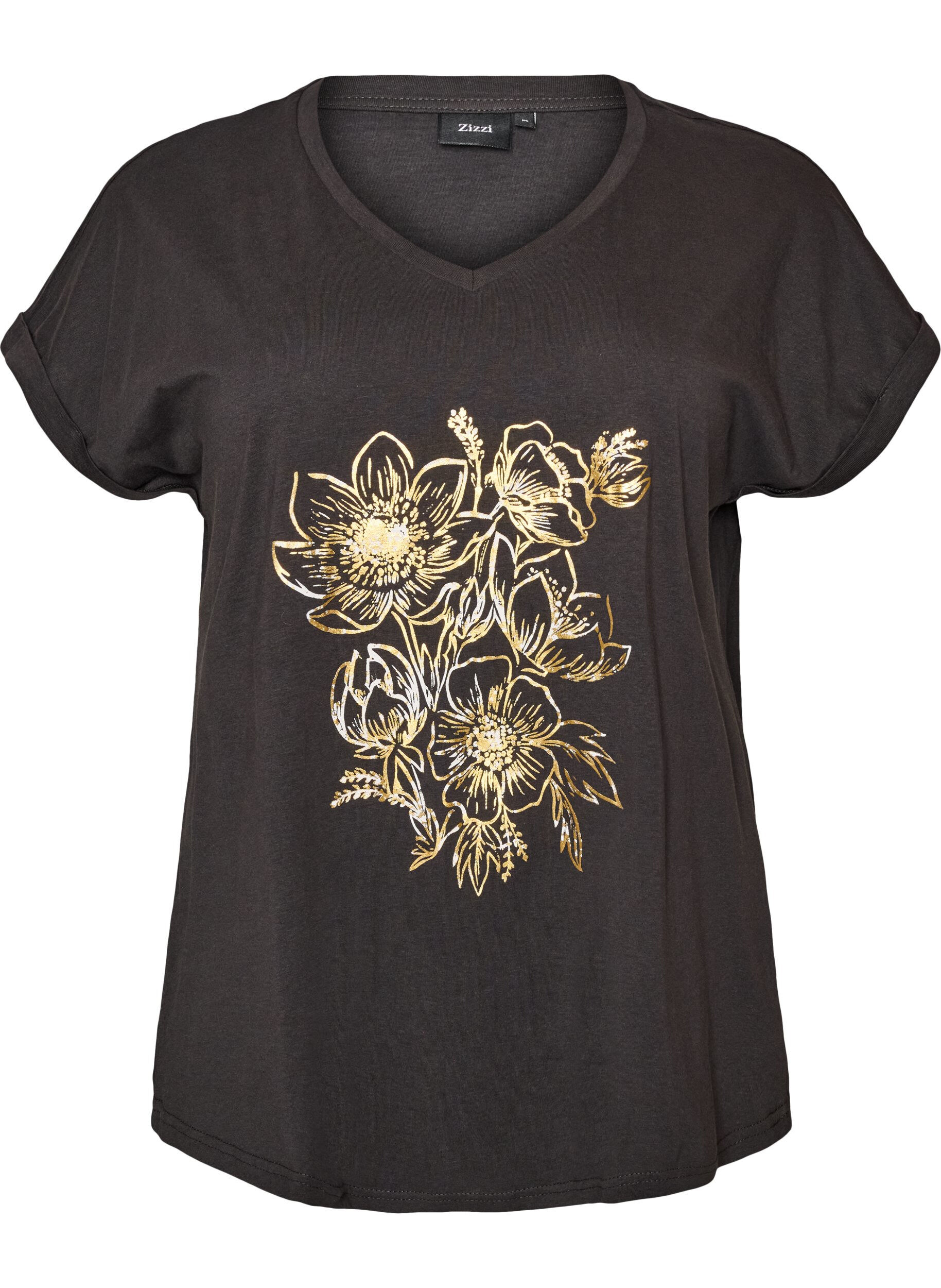 ZizziT-Shirt aus Baumwolle mit Goldfoliendruck, Grau, Packshot image number 0
