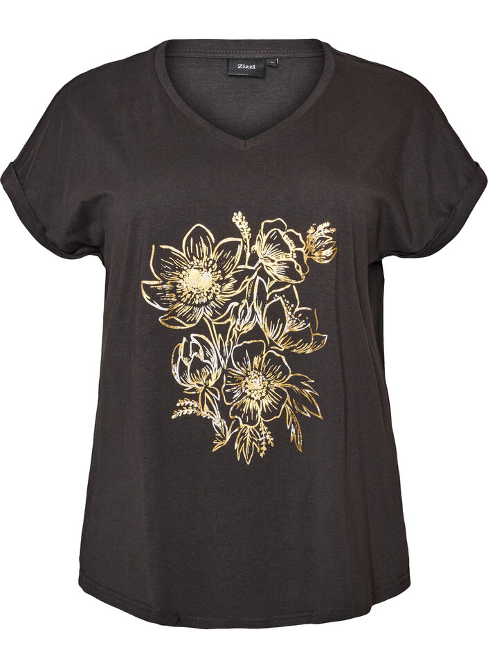 T-Shirt aus Baumwolle mit Goldfoliendruck, Grau, Packshot image number 0