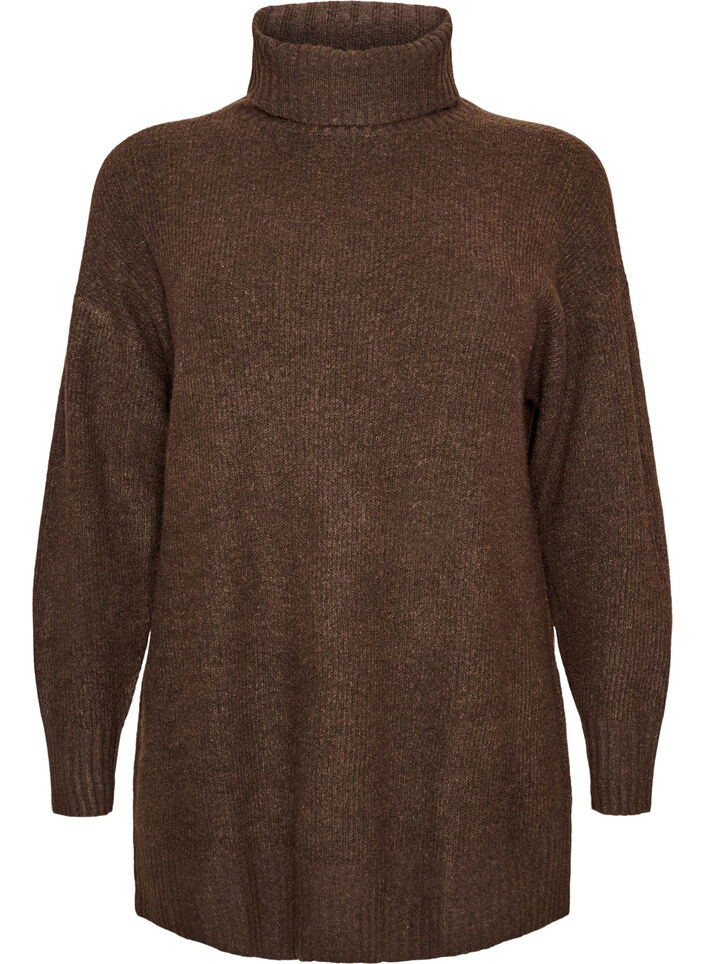 Locker gestrickter Pullover mit Rollkragen, Braun, Packshot image number 0