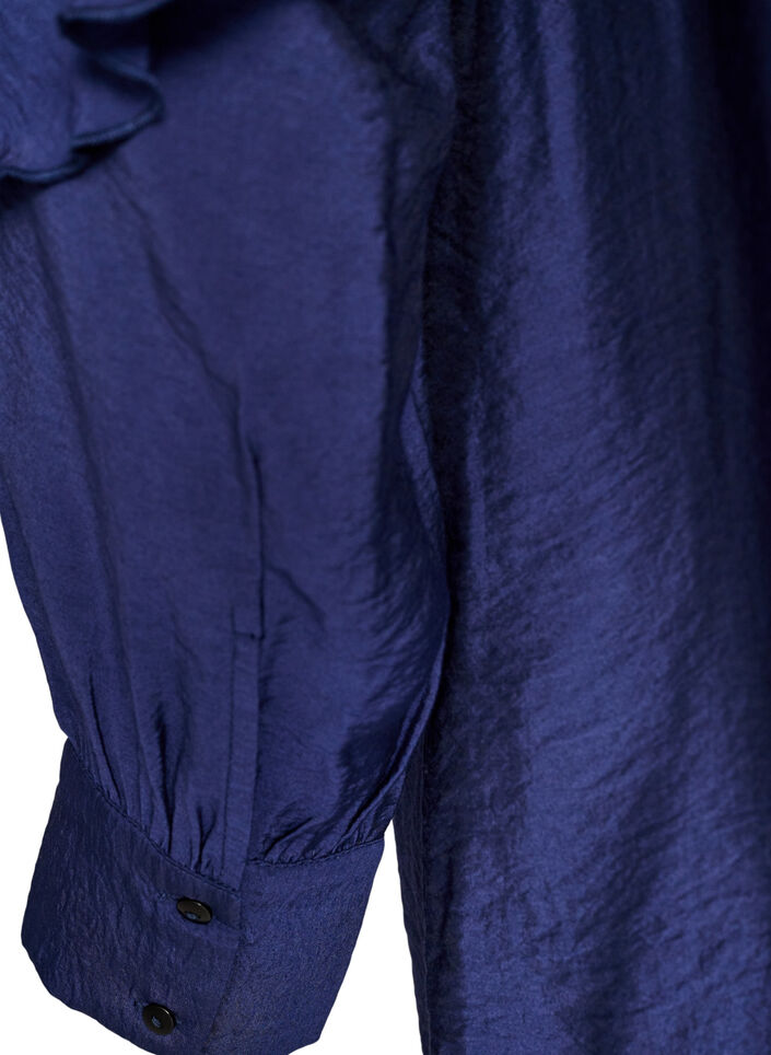 Viskosekleid mit R&uuml;schen und Bindeb&auml;ndern, Blau, Packshot image number 3