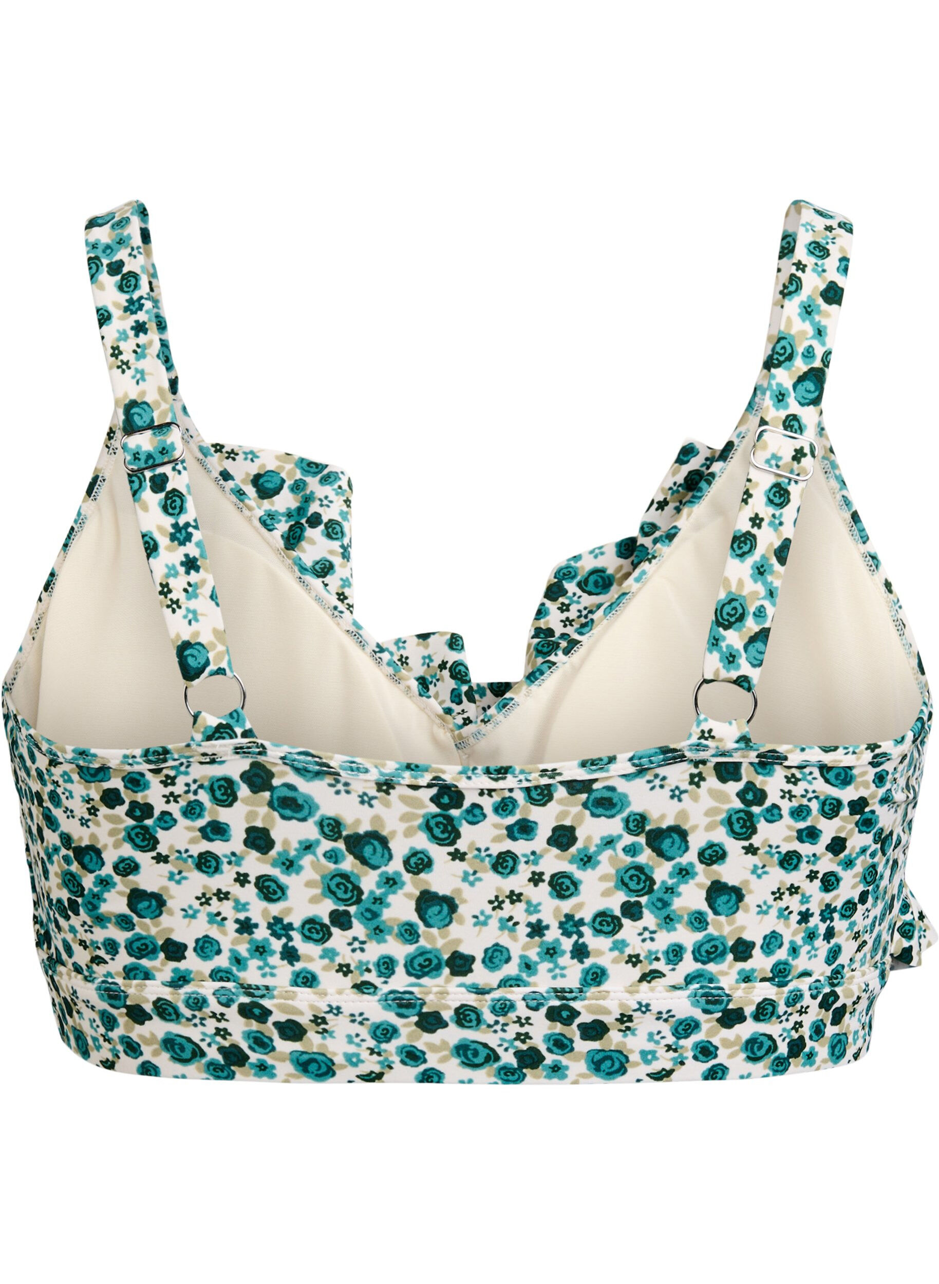 ZizziGebl&uuml;mtes Bikinioberteil mit R&uuml;schendetails, Gr&uuml;n, Packshot image number 1