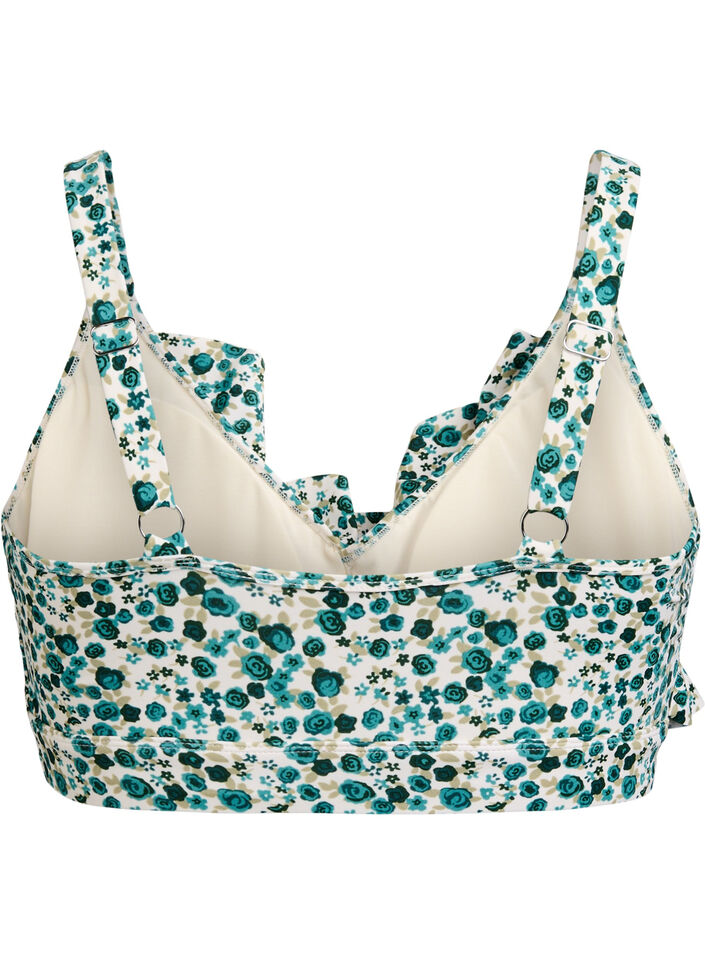 Gebl&uuml;mtes Bikinioberteil mit R&uuml;schendetails, Gr&uuml;n, Packshot image number 1