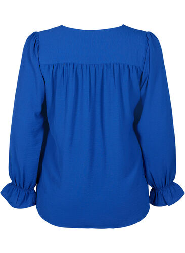 V-Ausschnitt Bluse mit langen Ärmeln, Mazarine Blue, Packshot image number 1