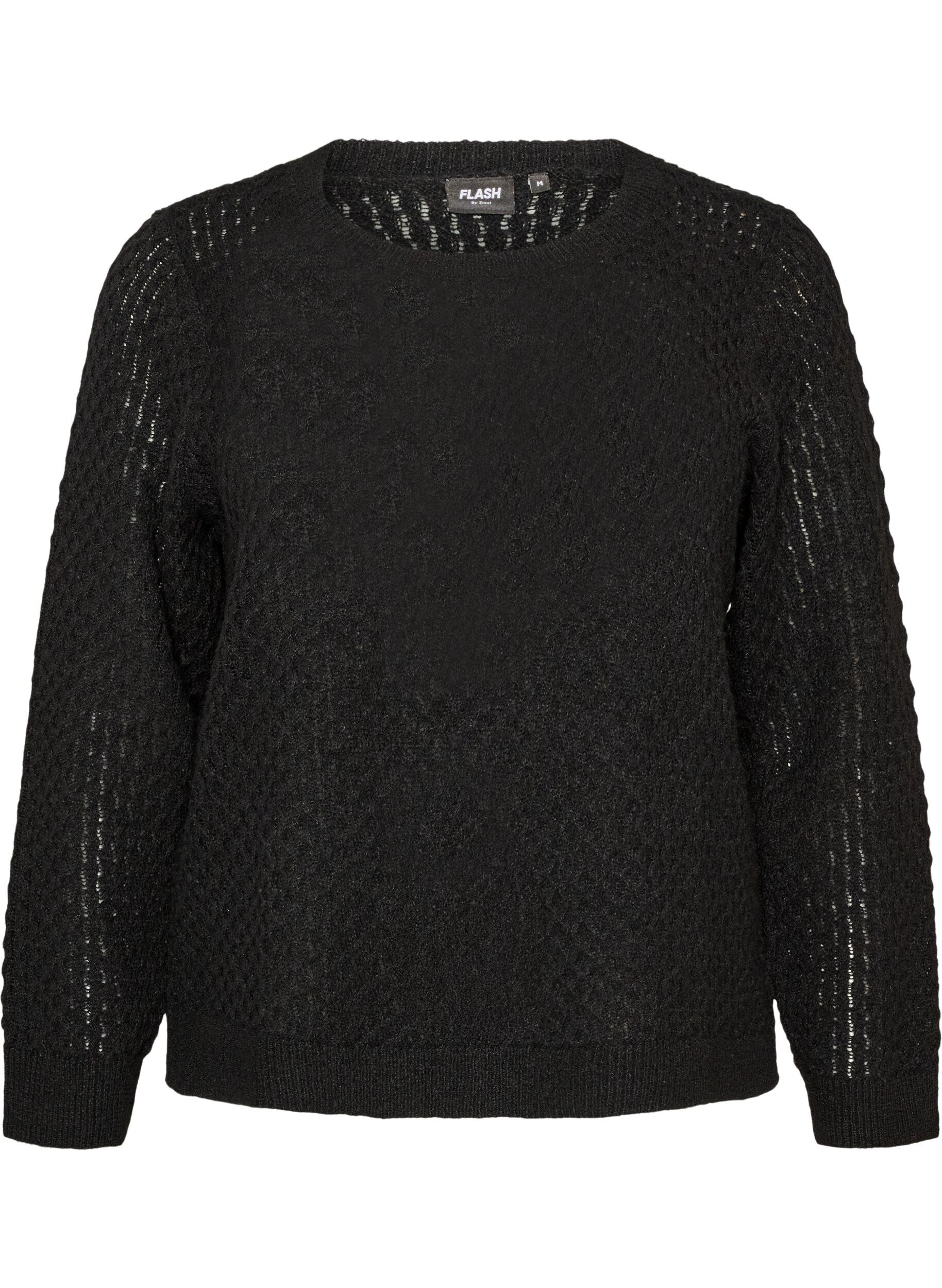 ZizziStrickbluse mit strukturiertem Lochmuster, Schwarz, Packshot image number 0