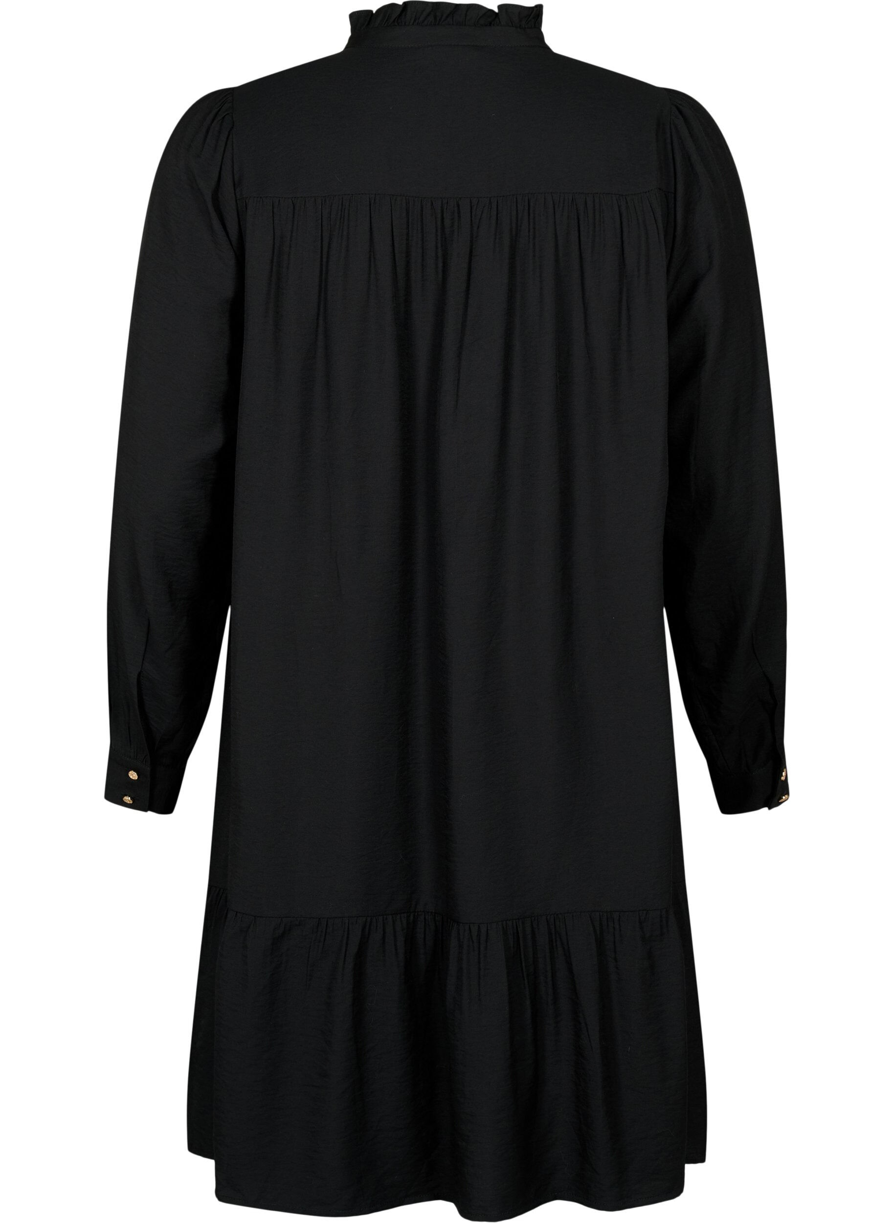Zizzi Kurzes Kleid mit R&uuml;schenkragen, Black, Packshot image number 1