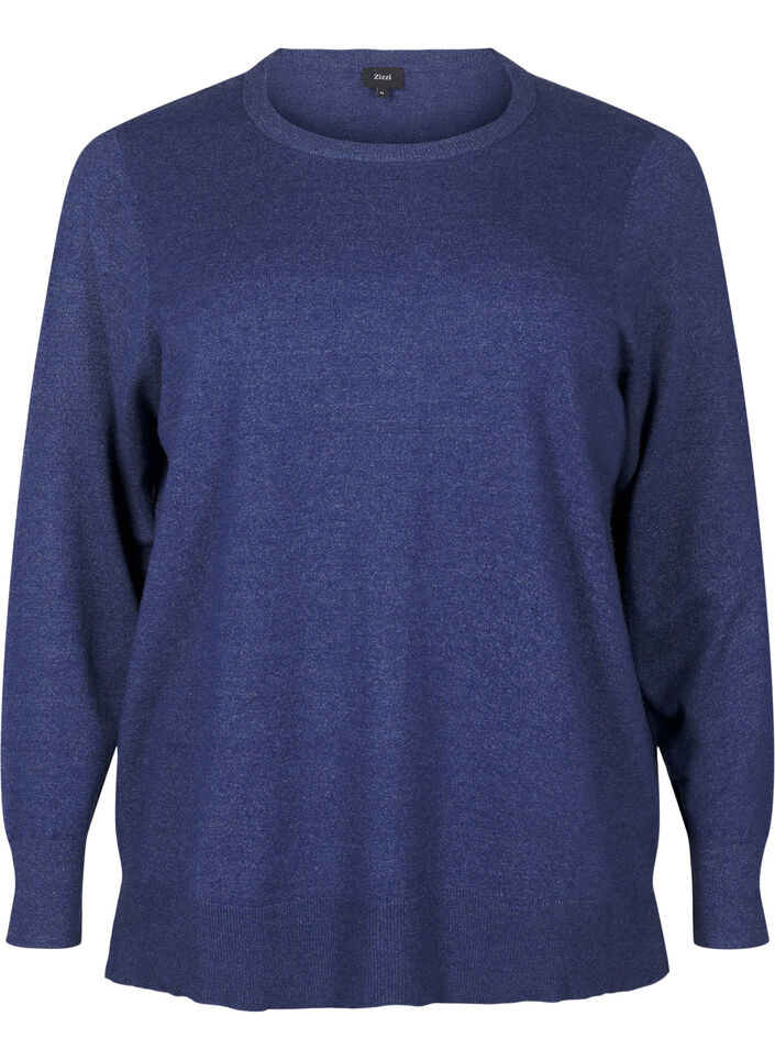 Strickbluse mit langen Ärmeln und Schlitz, Blau, Packshot image number 0