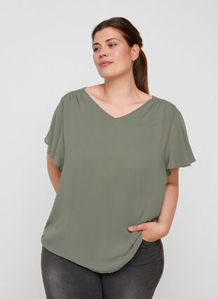 Bluse mit kurzen Ärmeln, Agave Green, Model image number 0
