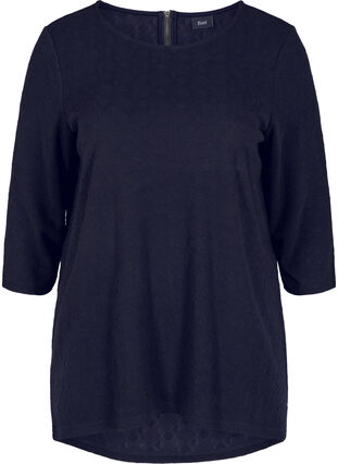 Bluse mit Rundhals und 3/4-Ärmeln, Navy Blazer, Packshot image number 0