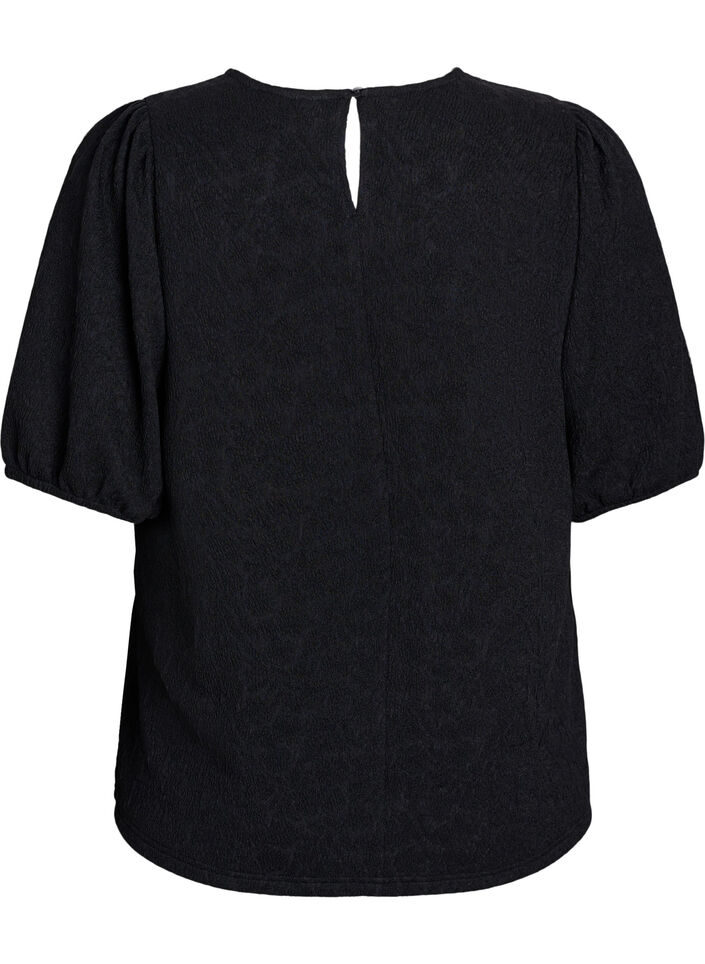 Strukturierte Bluse mit kurzen &Auml;rmeln, Schwarz, Packshot image number 1