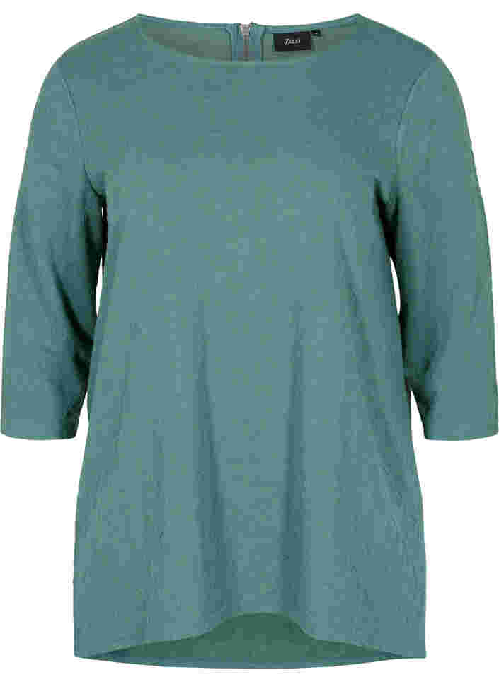 Bluse mit Rundhals und 3/4-Ärmeln, Sagebrush Green, Packshot image number 0