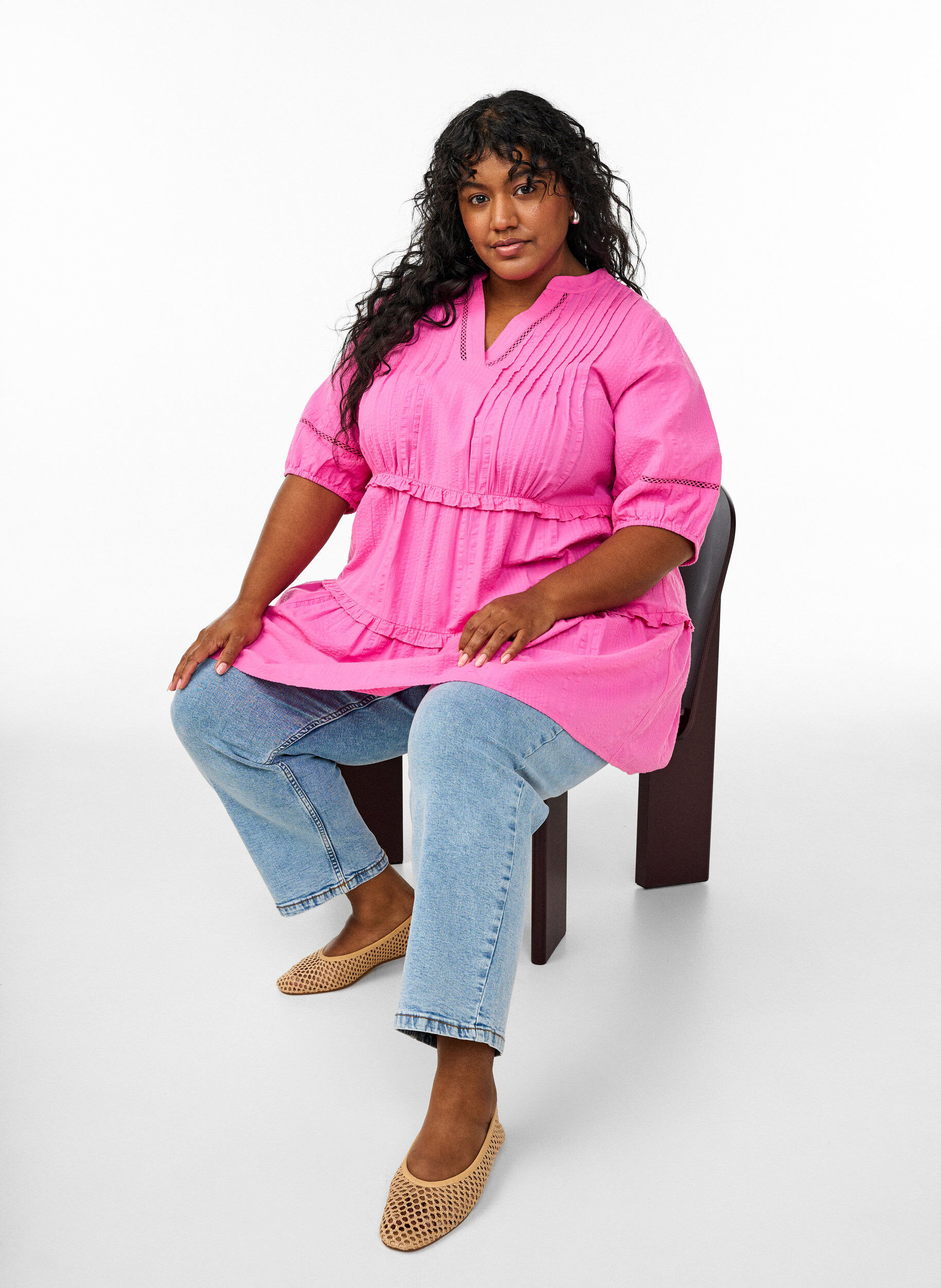 Zizzi A-f&ouml;rmige Tunika mit R&uuml;schen, Pink, Image image number 0