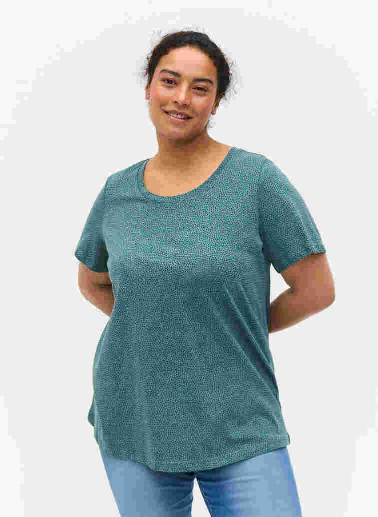 Bedrucktes T-Shirt aus Baumwolle, Balsam Green DOT, Model image number 0