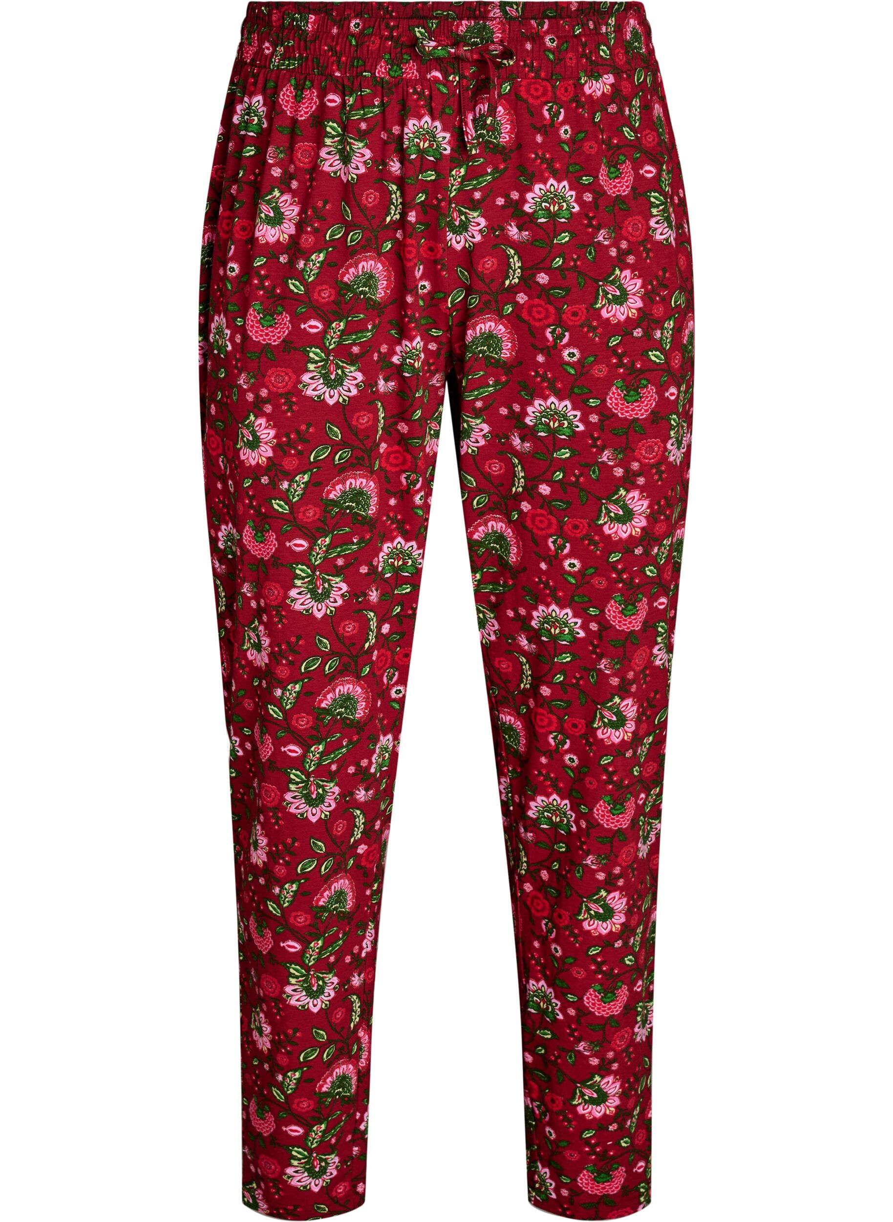 Zizzi Pyjamahose aus Baumwolle mit Print, Rot, Packshot image number 0