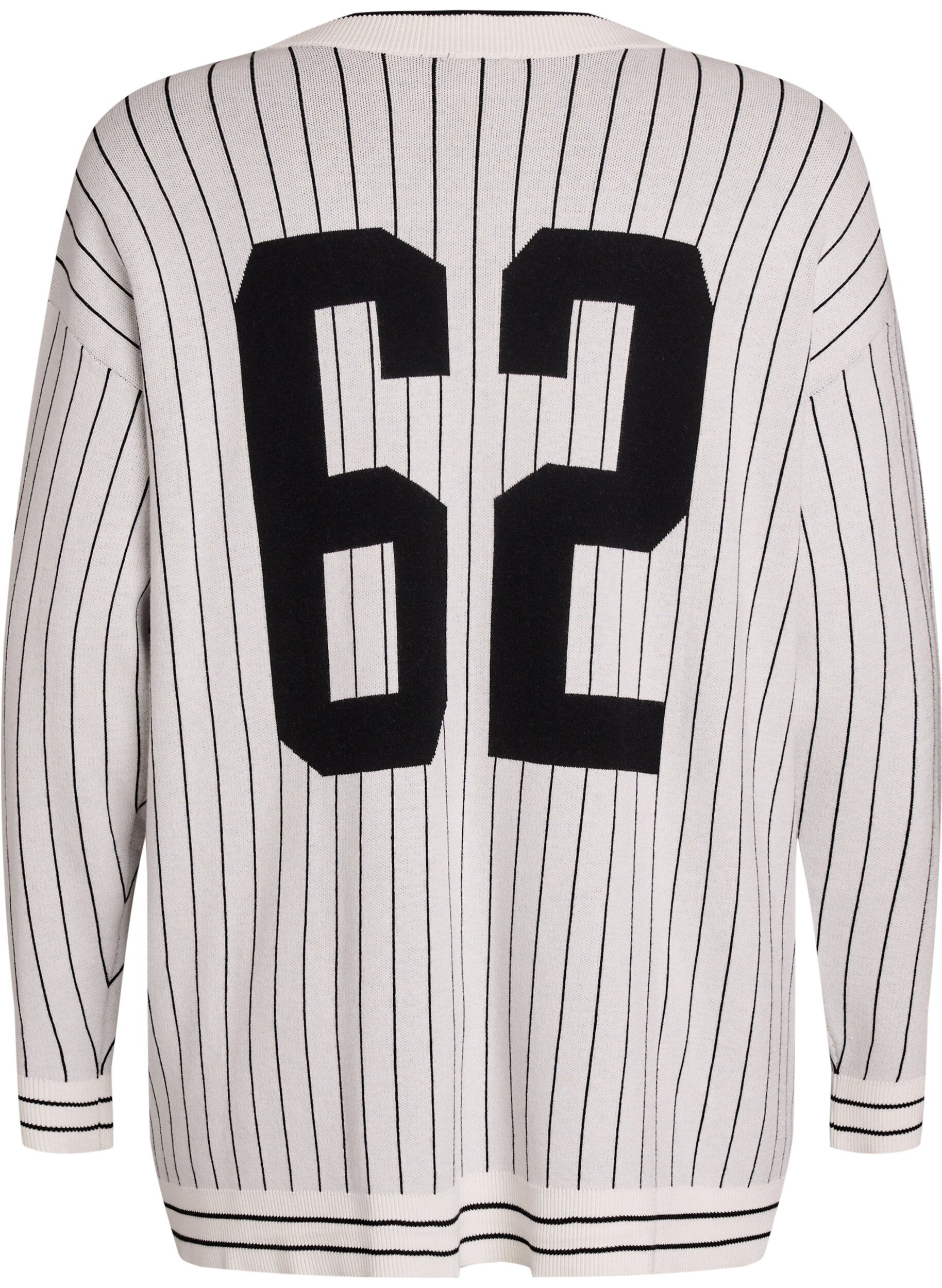 Zizzi Strickjacke mit Streifen und Motiv auf dem R&uuml;cken, Wei&szlig;, Packshot image number 1