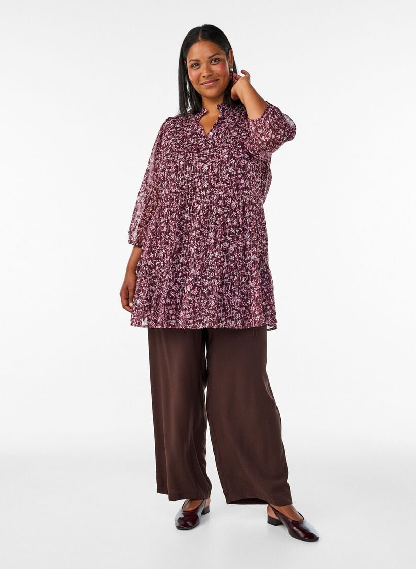 Tunika mit Blumenmuster und Glitzerf&auml;den, Rot, Model image number 1