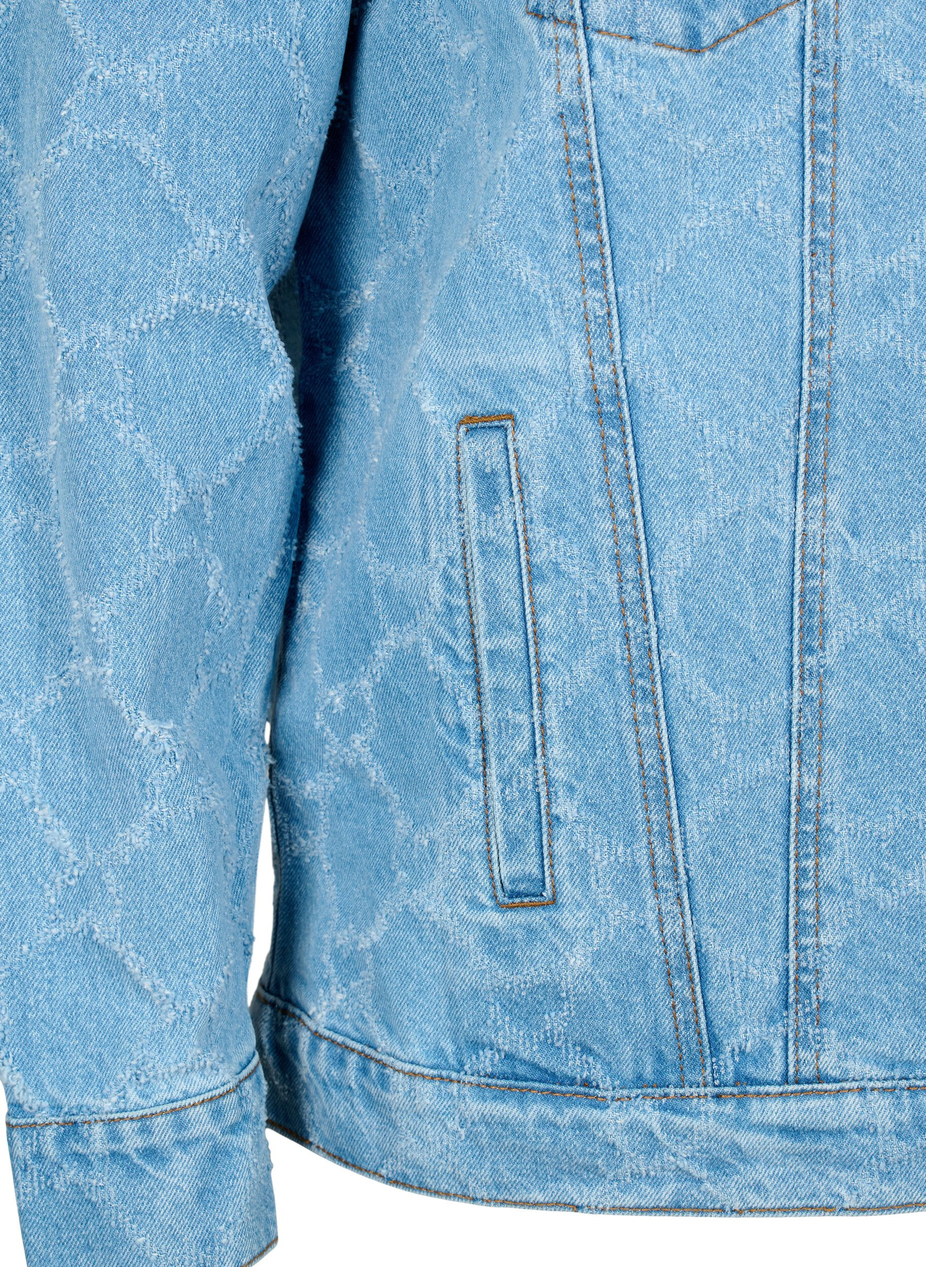 Zizzi Denim-Jacke mit Destroyed-Muster, Blue denim, Packshot image number 3