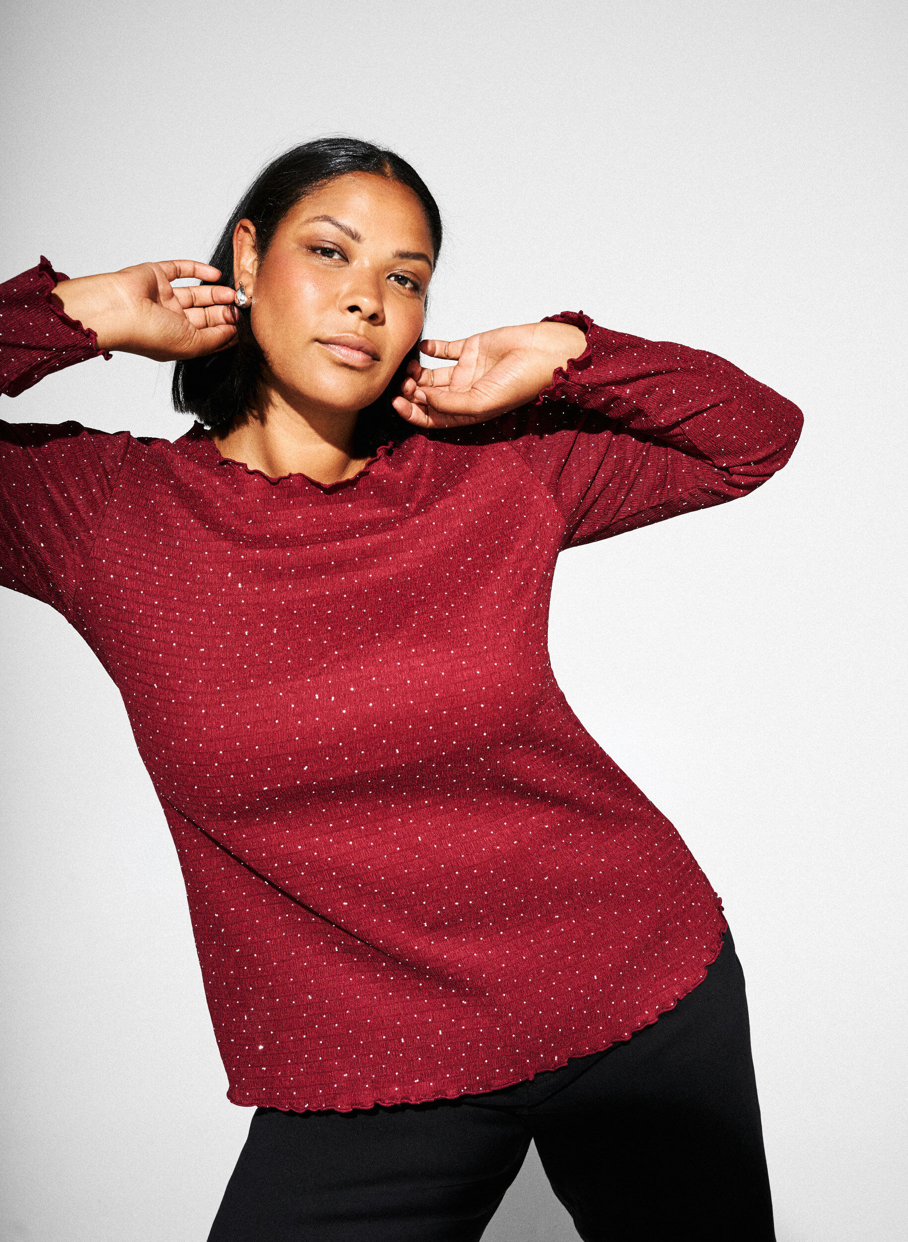 Zizzi Lang&auml;rmelige Bluse mit Strasssteinen, Dunkles Bordeaux, Image image number 0