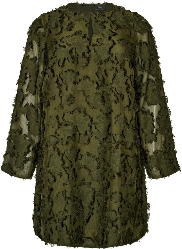 Kleid mit Fransengarn und Struktur, Gr&uuml;n, Packshot image number 0