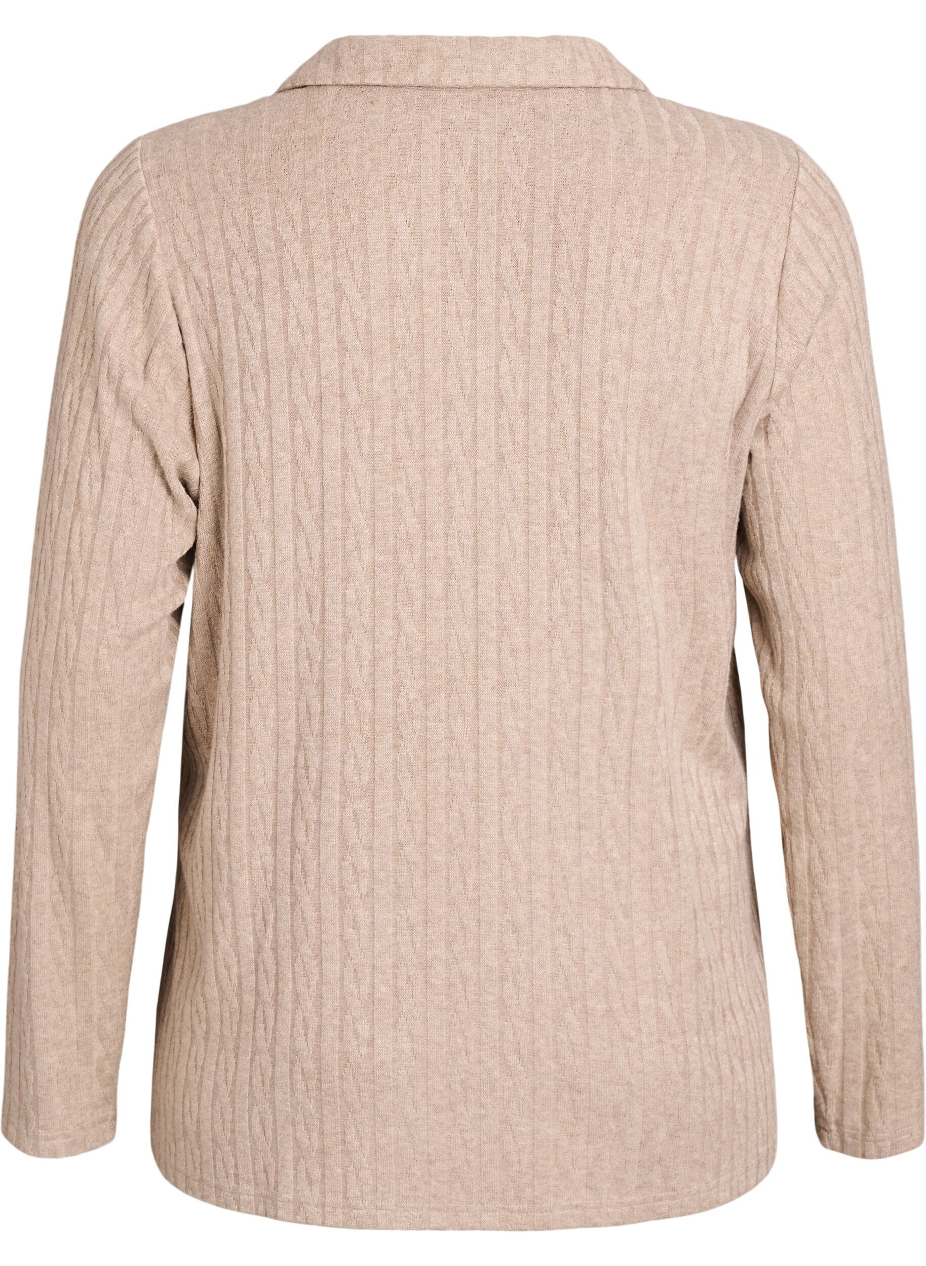 Zizzi Strickbluse mit Kragen und Zopfmuster, Beige, Packshot image number 1