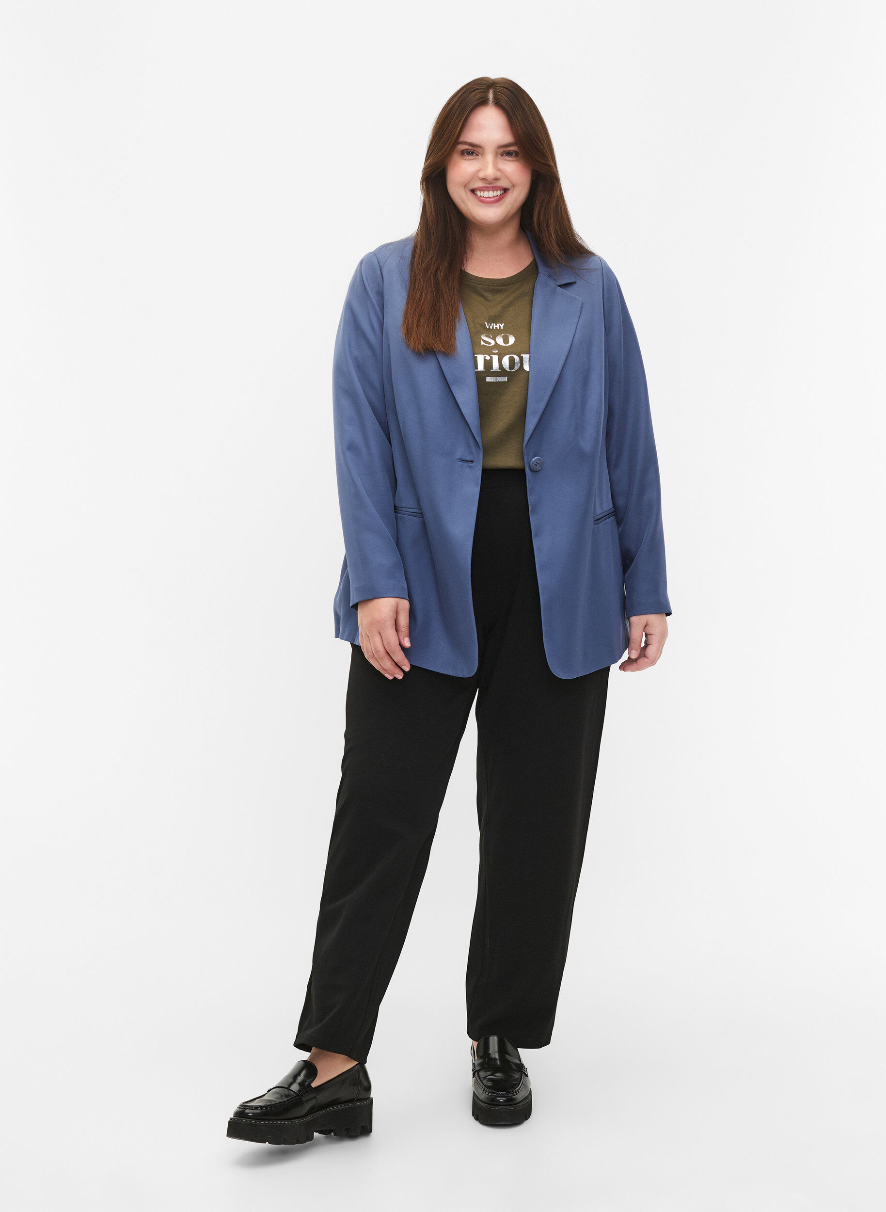 Zizzi FLASH &ndash; Schlichter Blazer mit Knopf, Blau, Model image number 1