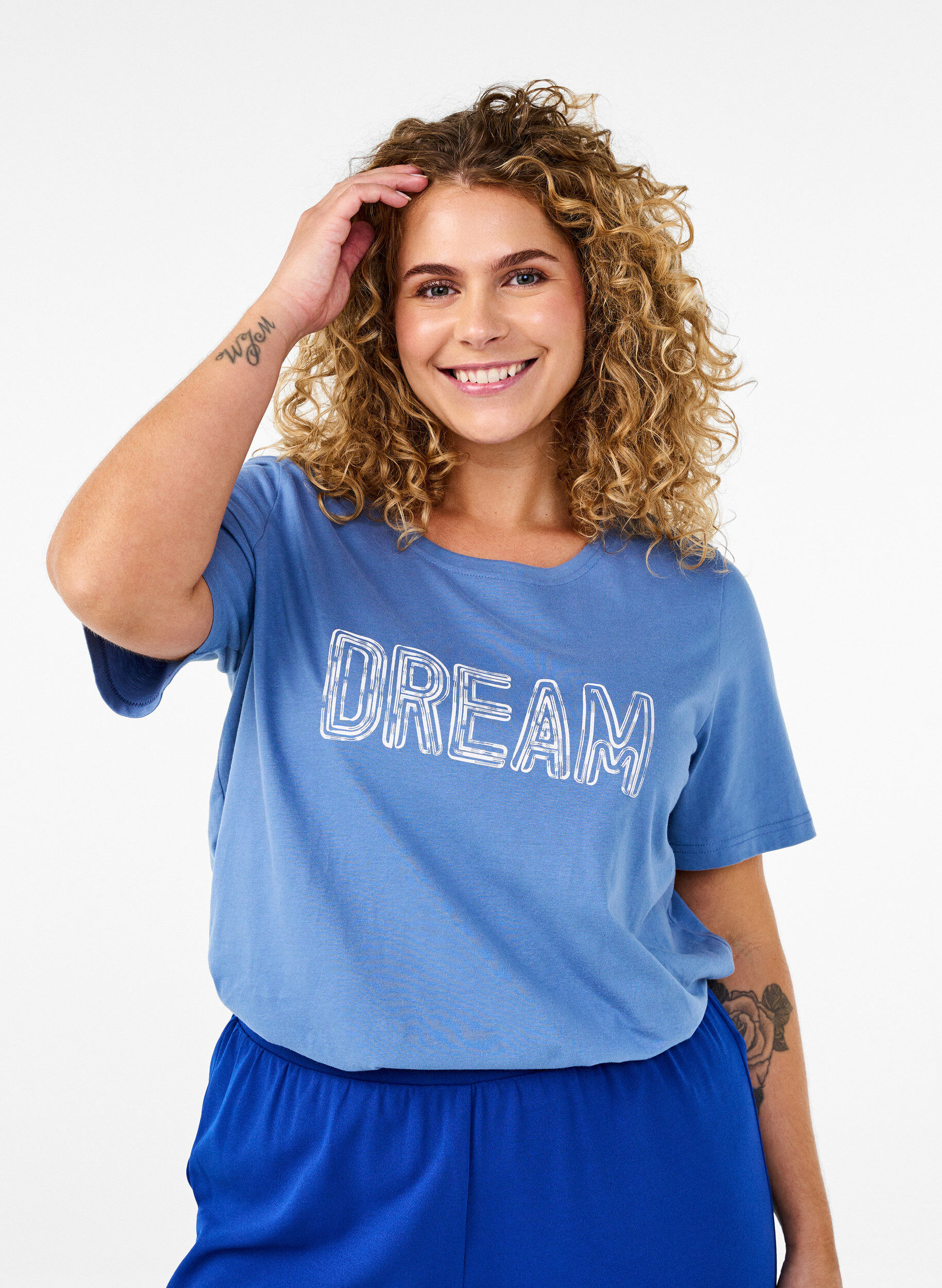 Zizzi FLASH - T-Shirt mit Print, Blau, Model image number 0