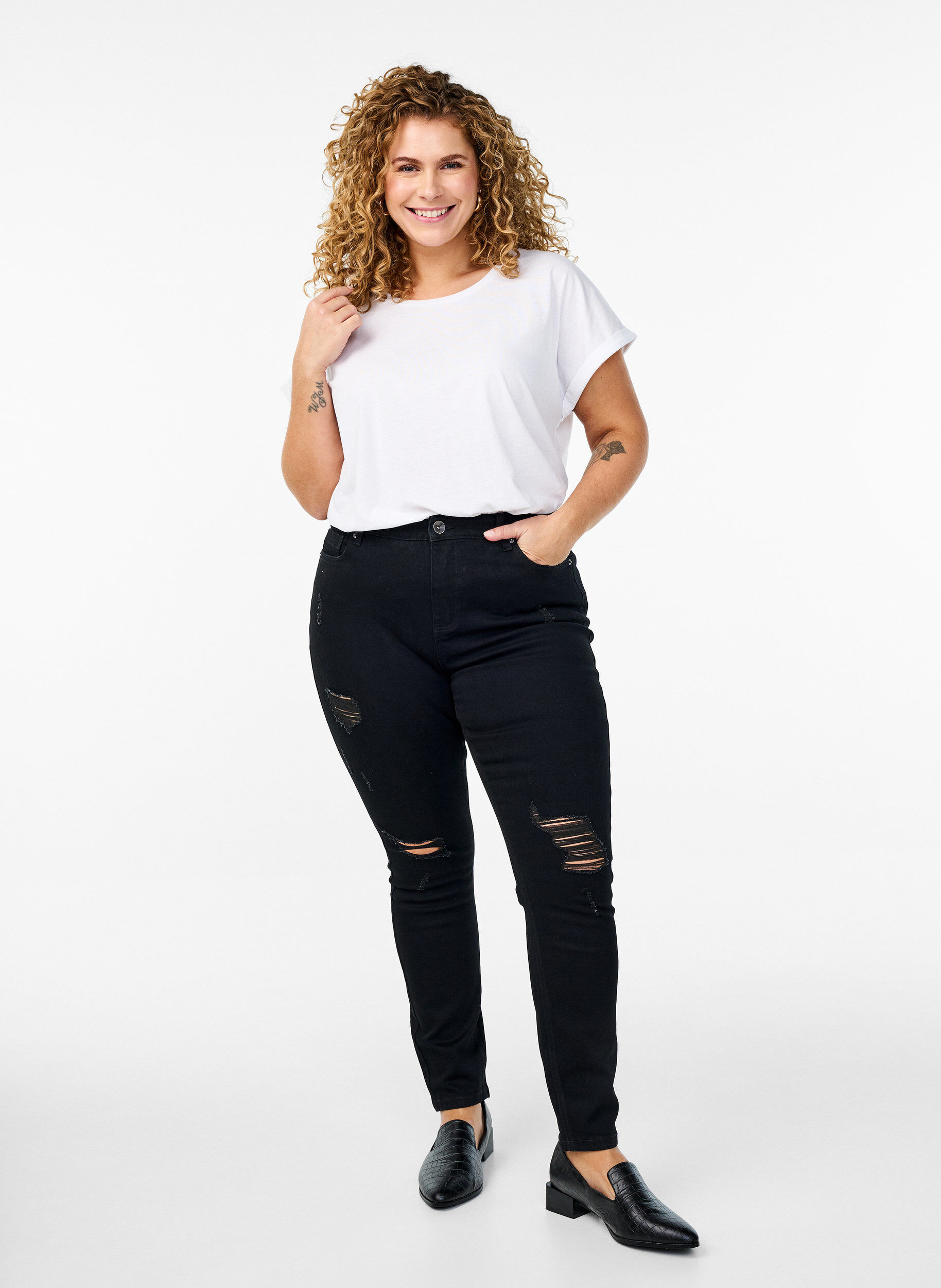 Zizzi Kurz&auml;rmeliges T-Shirt aus Baumwollmischgewebe, Wei&szlig;, Model image number 1