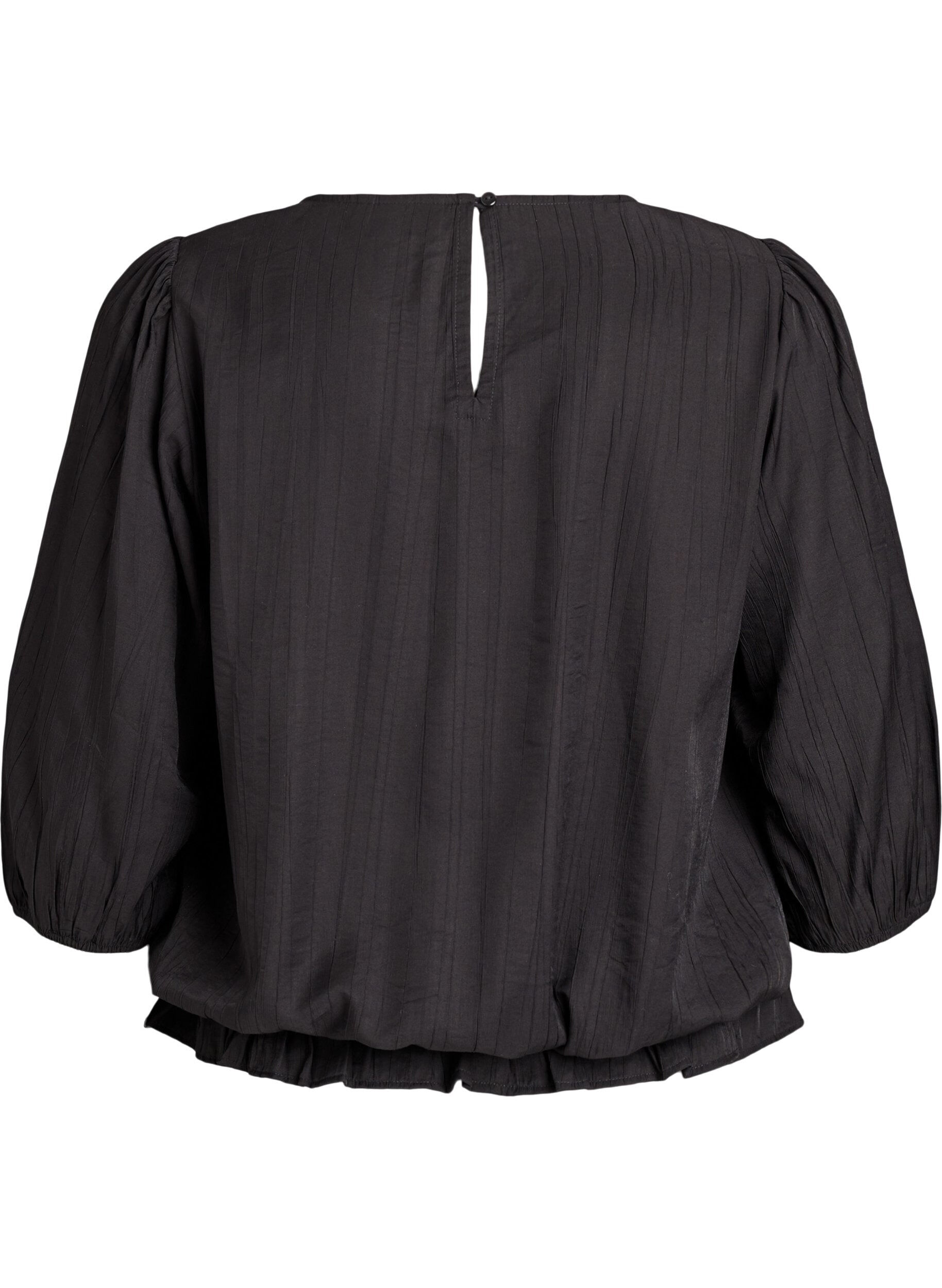 Zizzi Viskosebluse mit 3/4-&Auml;rmeln und Balloneffekt, Schwarz, Packshot image number 1
