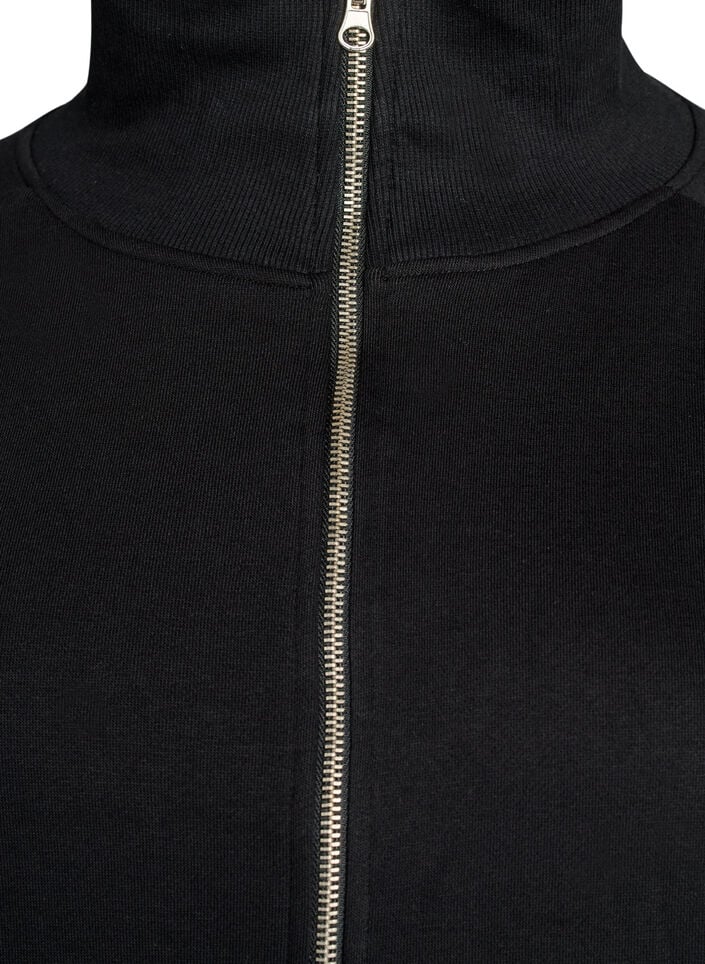 Sweatjacke mit hohem Kragen und Rei&szlig;verschluss, Schwarz, Packshot image number 2