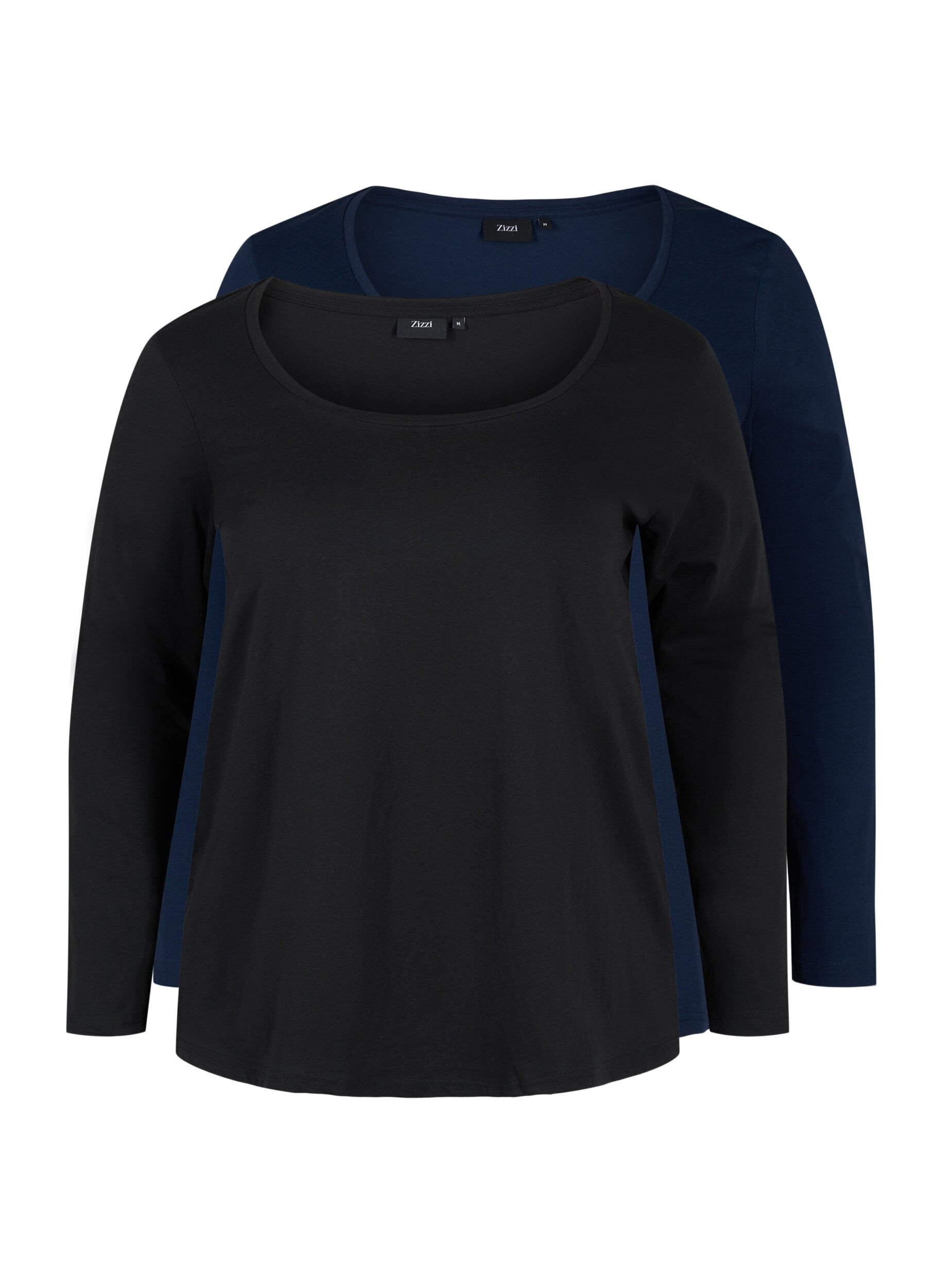 Zizzi 2er-Pack Basic-Bluse aus Baumwolle, Black/Navy B, Packshot image number 4
