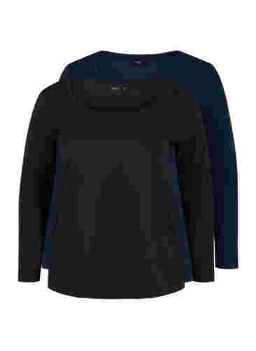 2er-Pack Basic-Bluse aus Baumwolle, Black/Navy B, Packshot image number 4