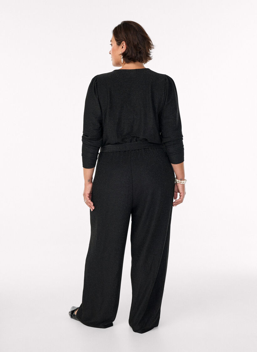 Jumpsuit mit Glitzer und Bindegürtel, Schwarz, Model image number 1