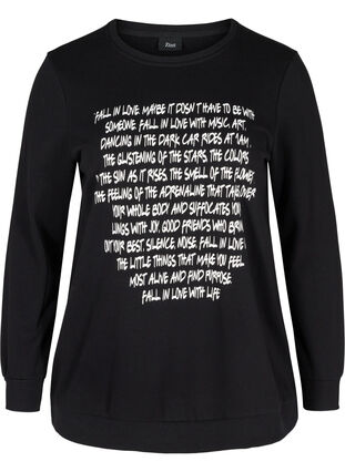 Sweatshirt mit Textprint, Black w. White AOP, Packshot image number 0