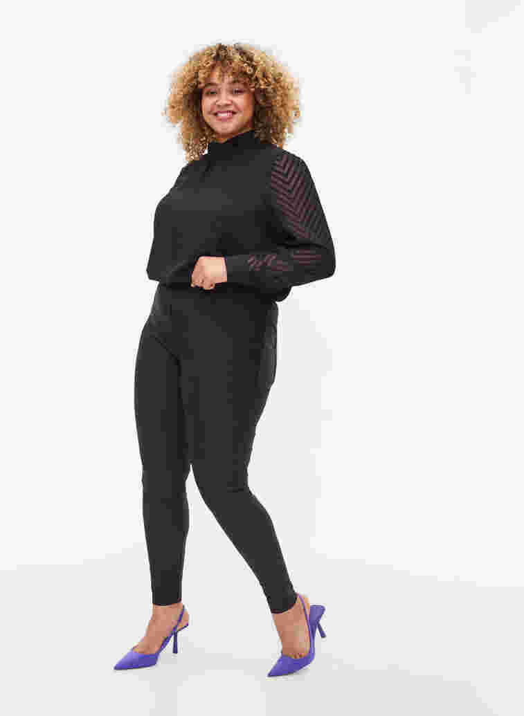 Hochgeschlossene Bluse mit langen, transparenten Ärmeln, Black, Model image number 1